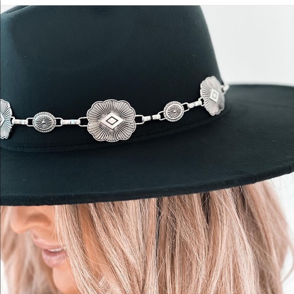 NWT Concho Silver Western Belted Felt Hat Black - Picture 3 of 15